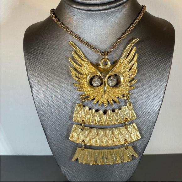 Gold Owl Pendant Necklace – Statement Jewelry with Sparkling Rhinestone Eyes - Picture 1 of 6
